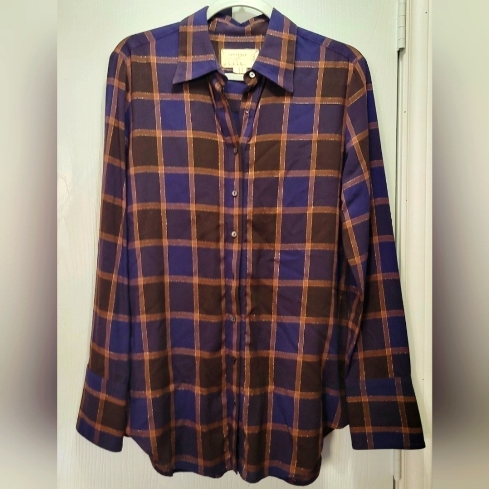 Artelier nicolle Miller  plaid button down long sleeve Top size S NWOT